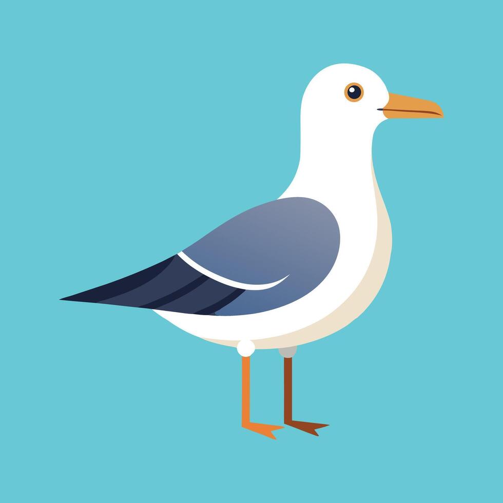 Cartoon seagull standing on blue background with white outline vector