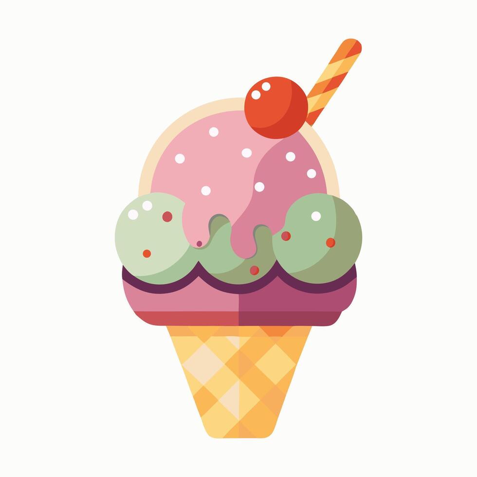 Ice cream cone icon with scoops and sprinkles in cartoon style vector
