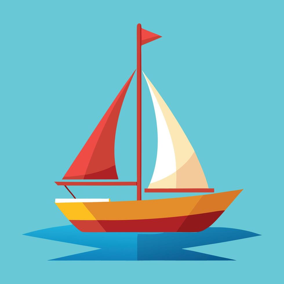 Red sailboat with orange sail on blue background vector
