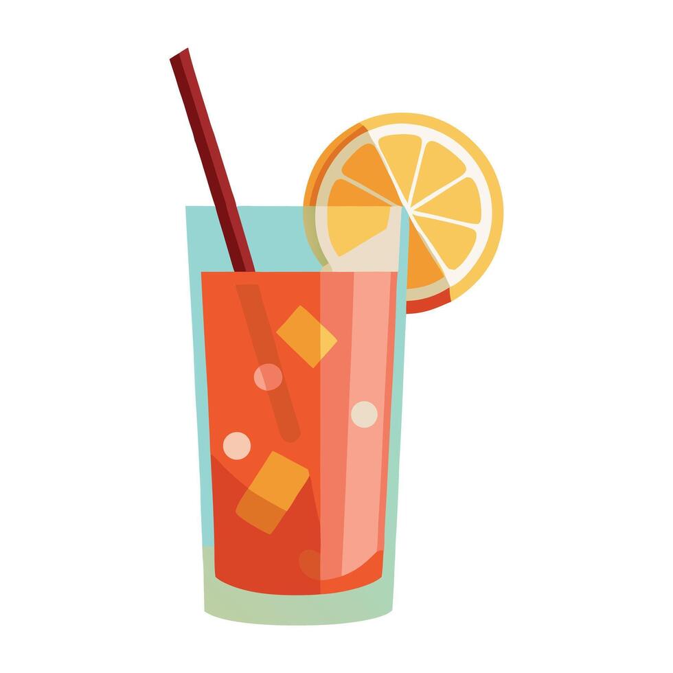 Chilled drink in a tall glass with straw and citrus decoration vector