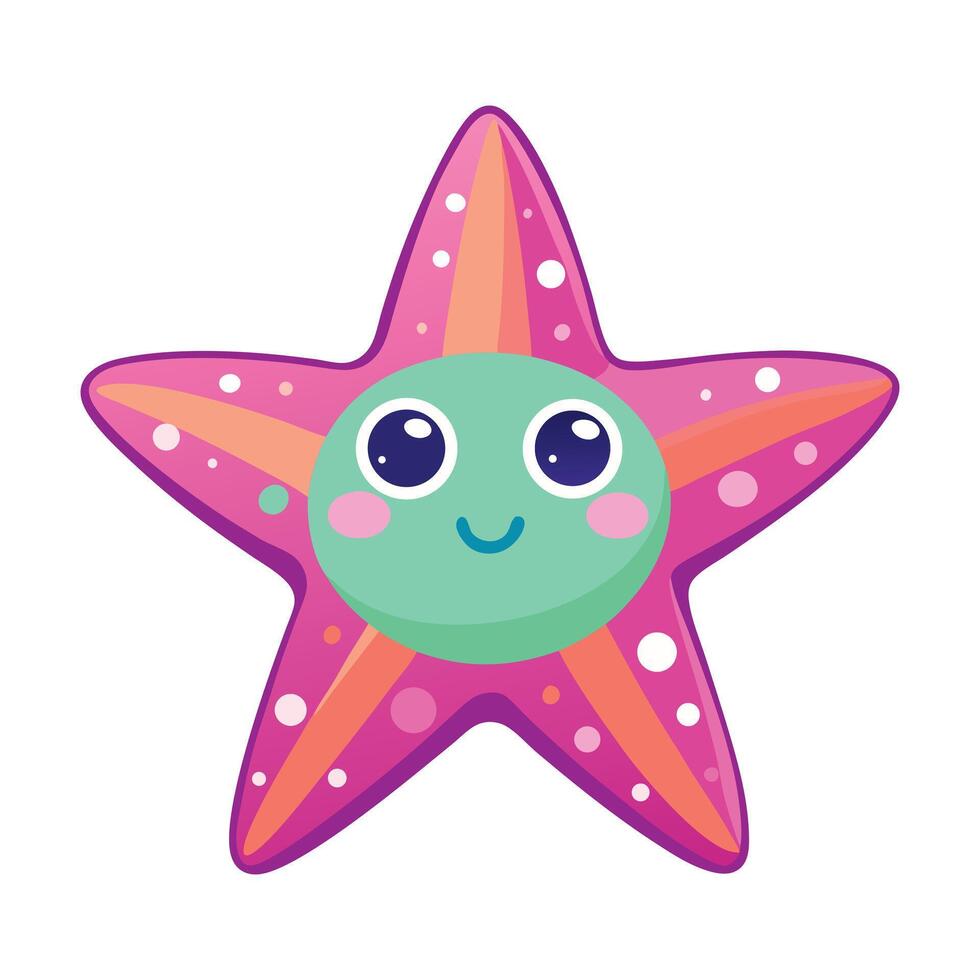 Smiling cartoon pink starfish character for kids and marine fun themes vector