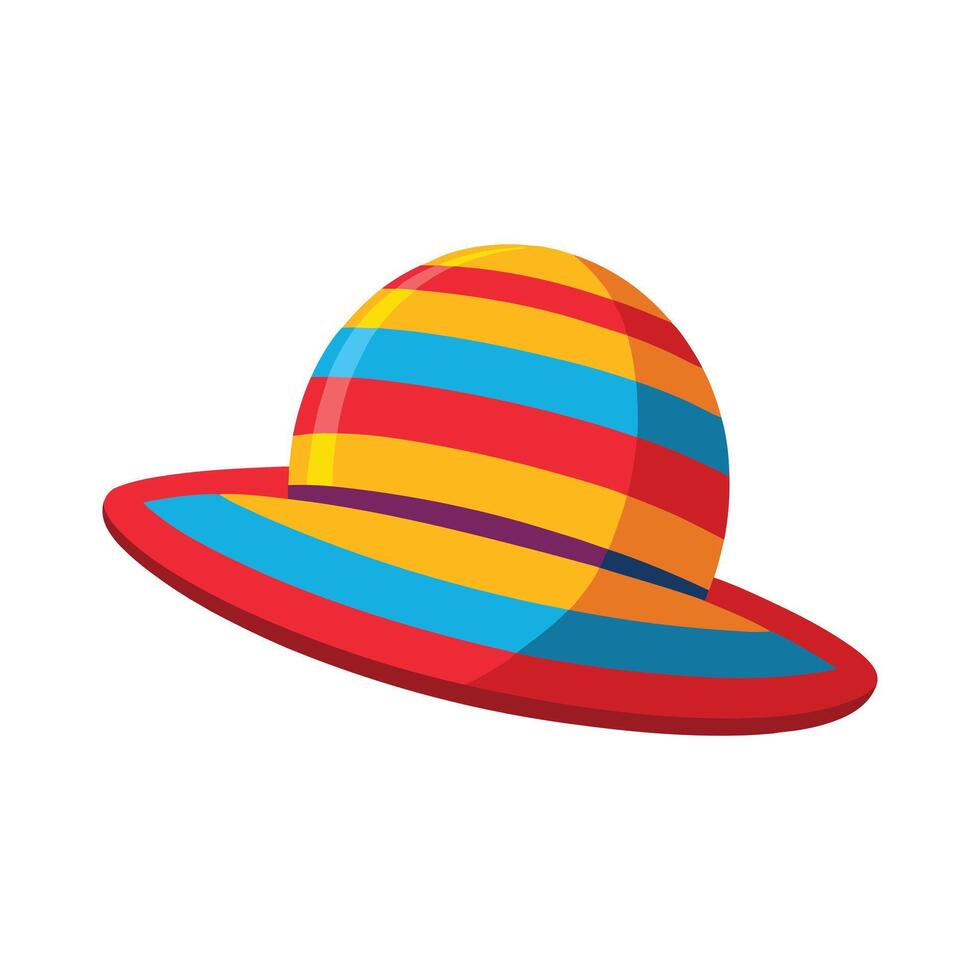 Colorful summer beach hat in stripes with red band vector