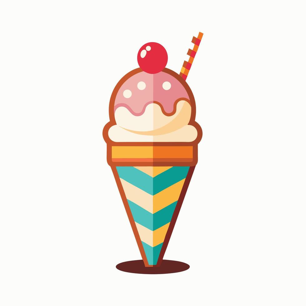Delicious ice cream sundae with cherry topping in tall dessert glass vector