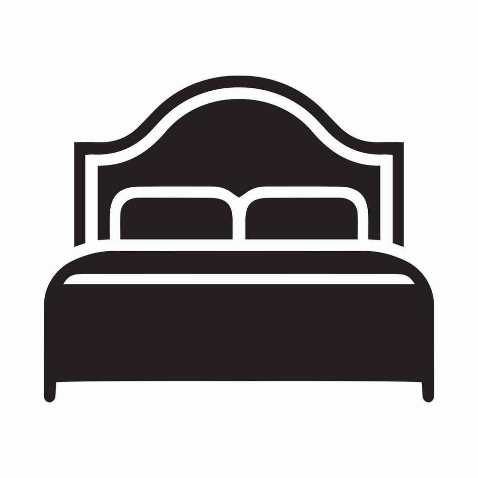 bed icon silhouette with two pillows and blanket in black vector