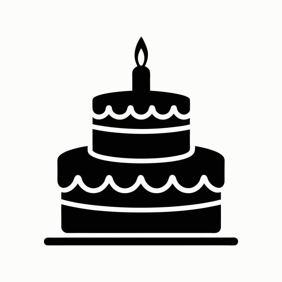 Two-layer birthday cake with candle in silhouette form vector