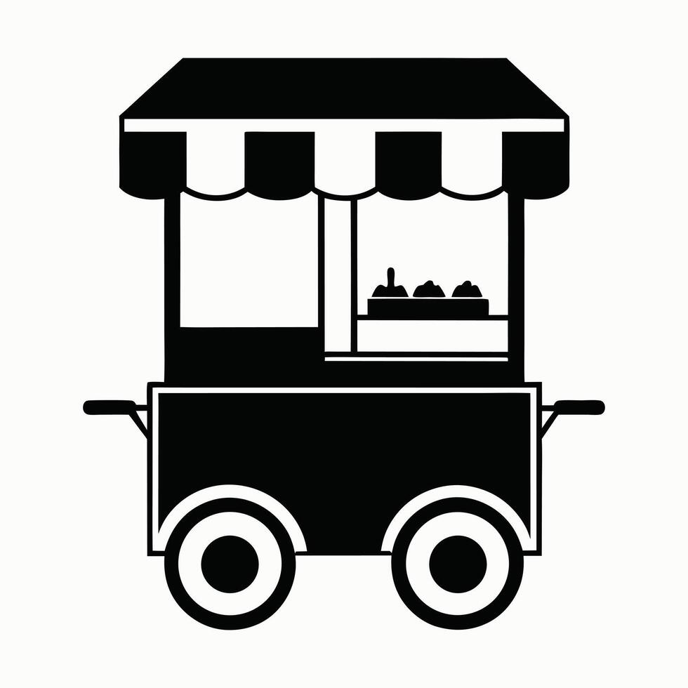 Street food cart or vendor stall icon in silhouette style vector