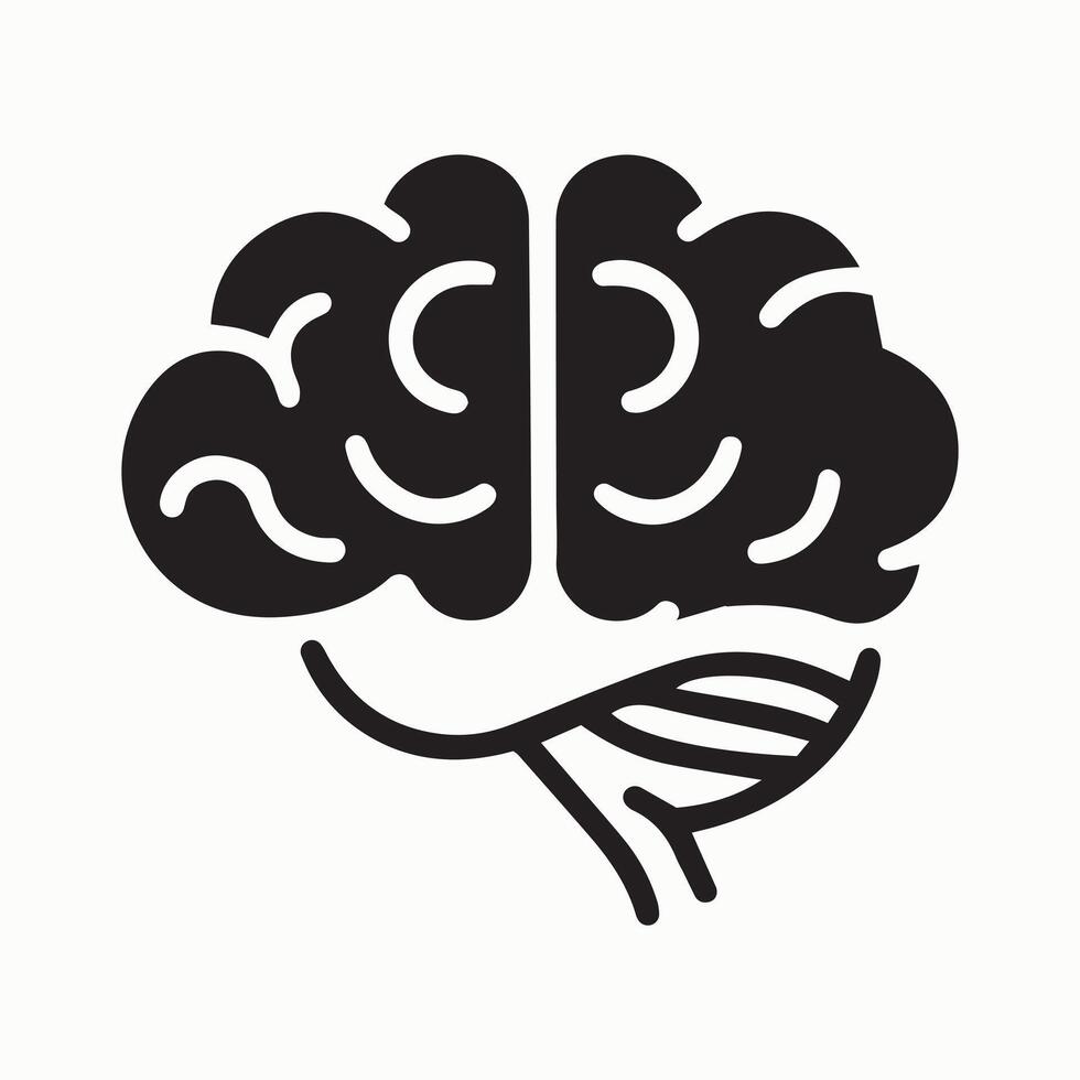 Black brain icon with creative leaf and nature style vector