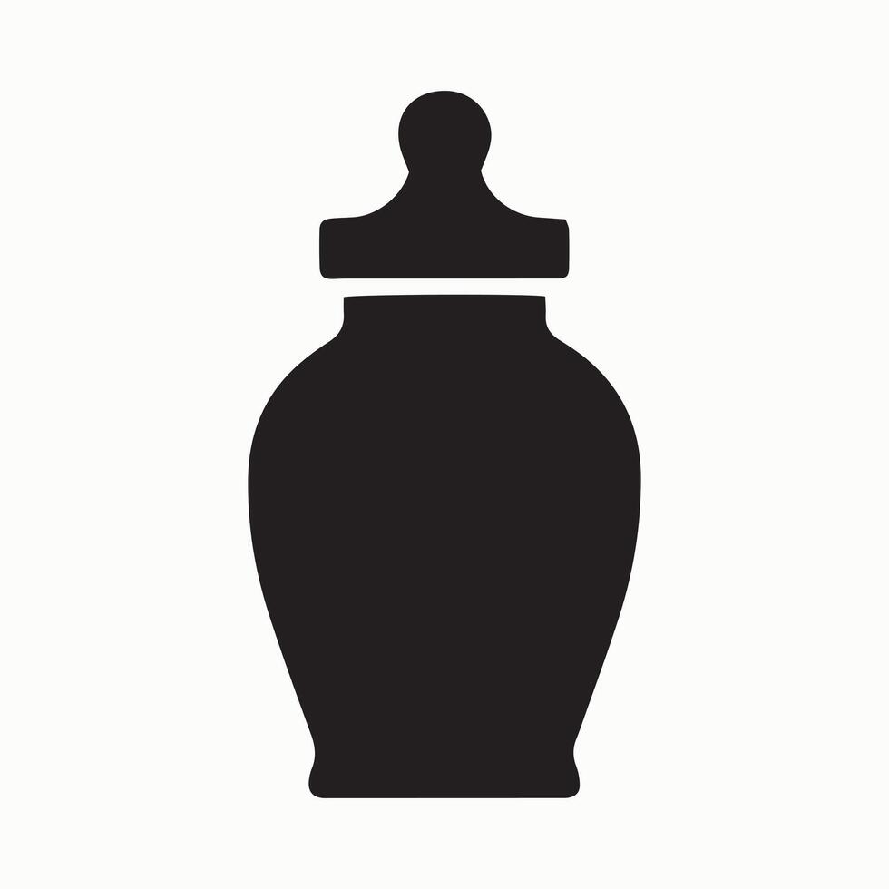 Antique tall storage jar container icon in silhouette vector