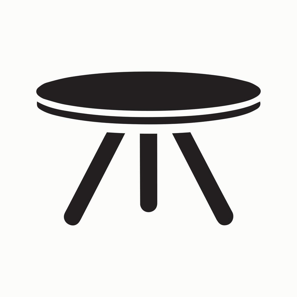 Simple round table icon with three curved legs in black vector
