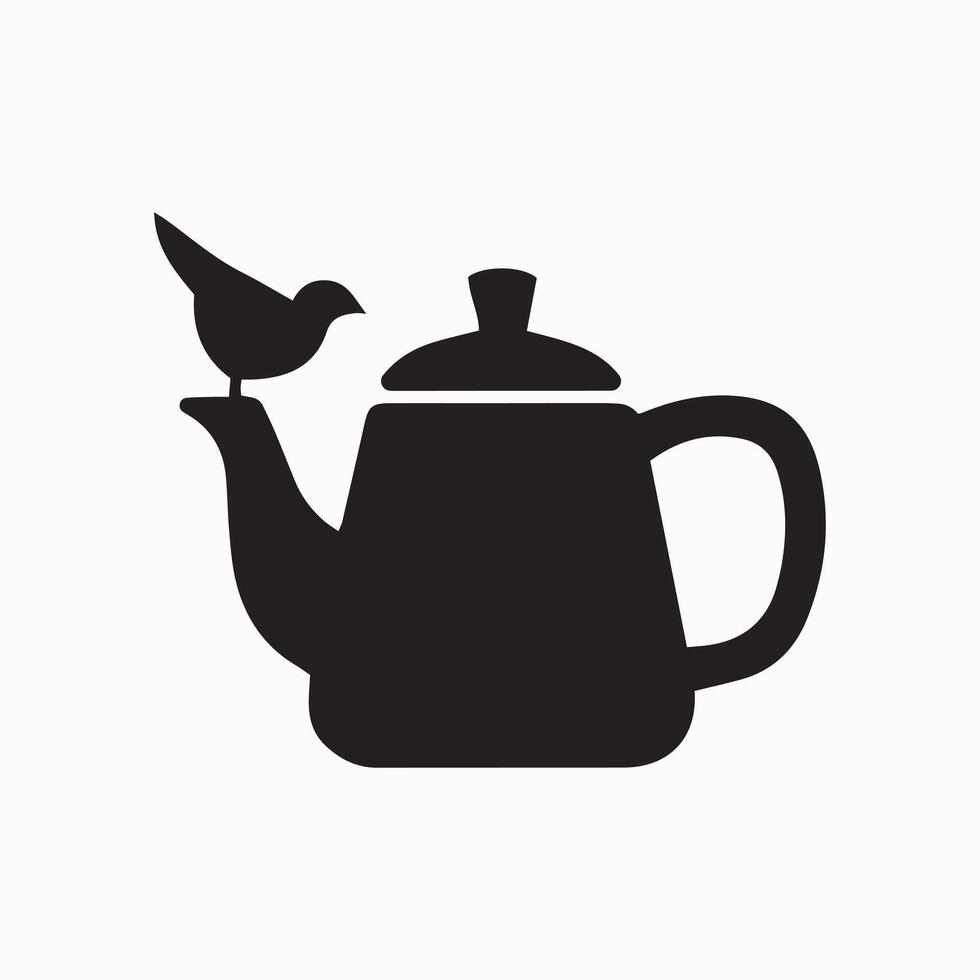 Black teapot with bird design for home or kitchen themes vector