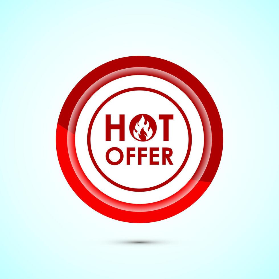 Hot offer icon design illustration. Hot sale, Hot offer label sign symbol, Red color button design vector