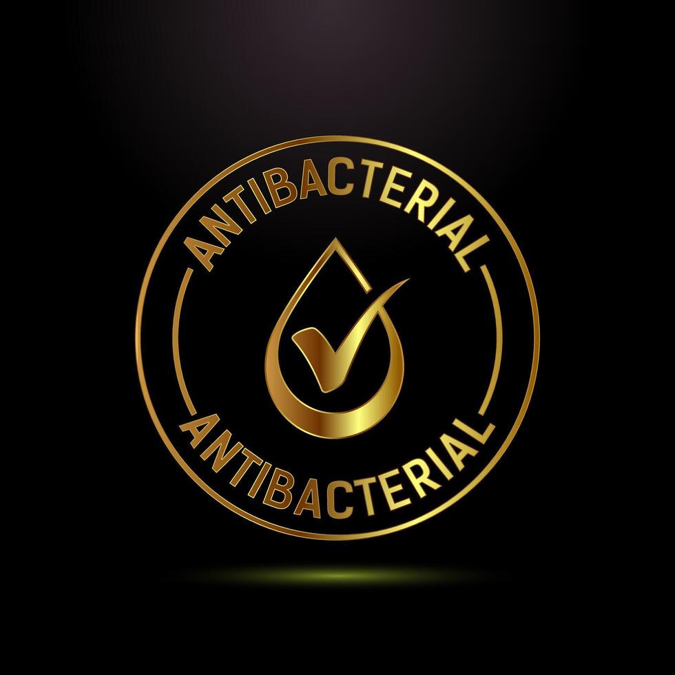 Antibacterial icon illustration, Hygiene label symbol in gold color style vector