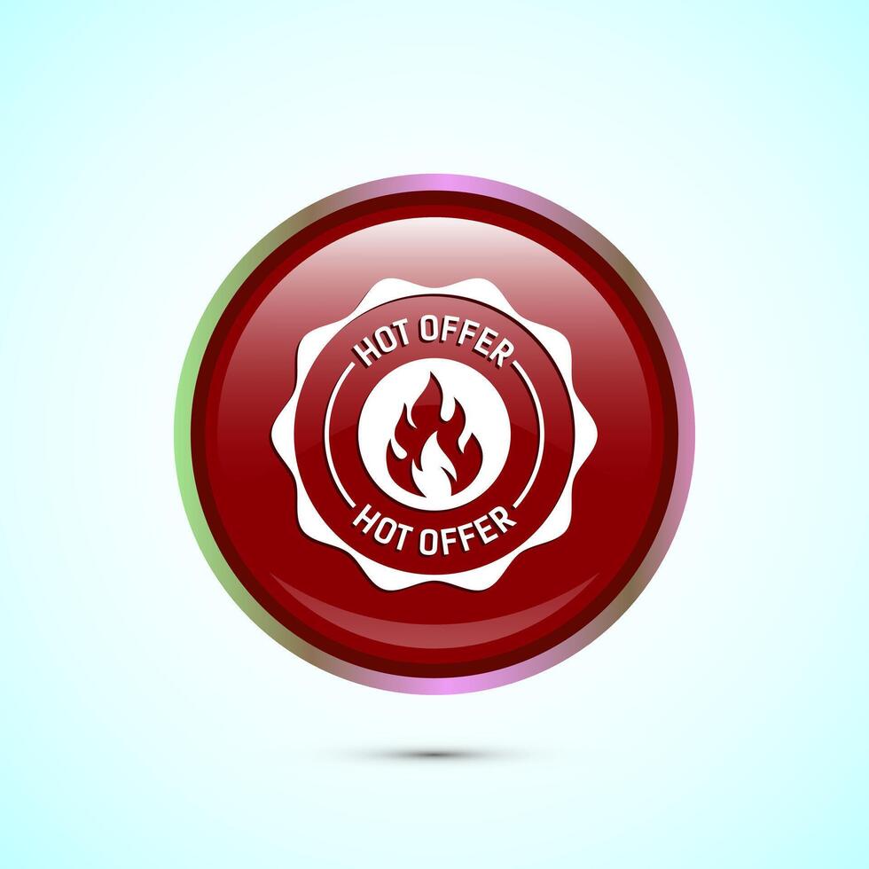 Hot offer icon design illustration. Hot sale, Hot offer label sign symbol, Red color round button design vector