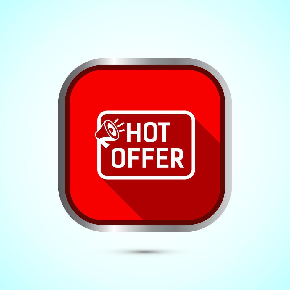 Hot offer icon design illustration. Hot sale, Hot offer label sign symbol, Red color shadow button design vector