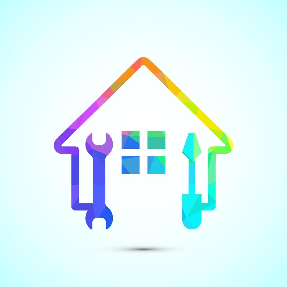 House repair icon design. Home remodeling, repair or maintenance sign in low poly style vector