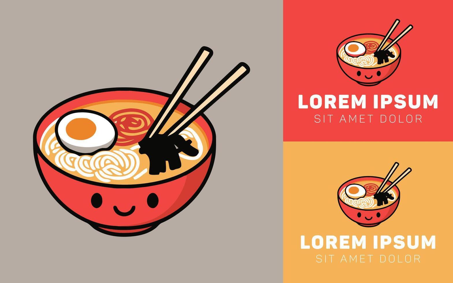 Kawaii Ramen Icon Logo with Clean Outline vector