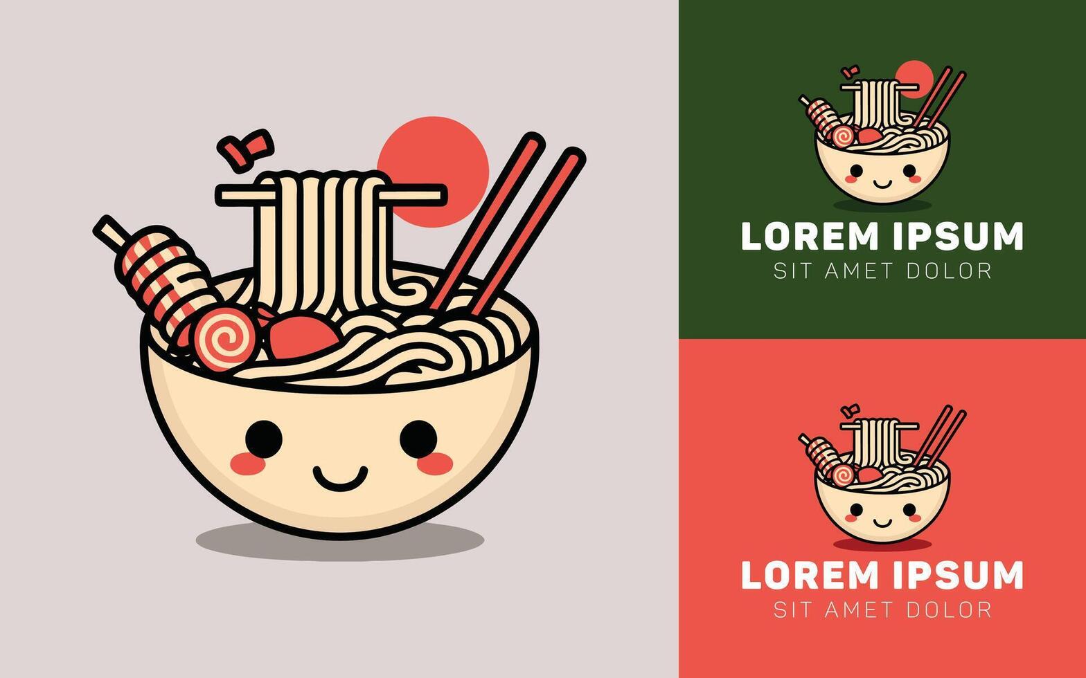 Kawaii Japanese Inspired Ramen Icon Logo Minimalist Noodle Design vector