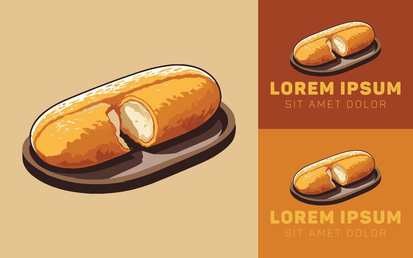 Crispy Kroket Snack Icon Logo Cartoon Style vector