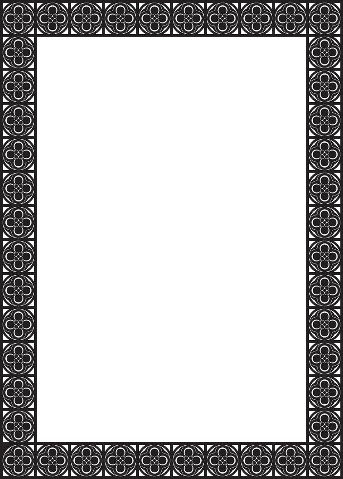 black monochrome square gothic ornament. Medieval European silhouette, rectangle, border. Classic pattern of the Germans, Angles, Saxon, Franks. vector