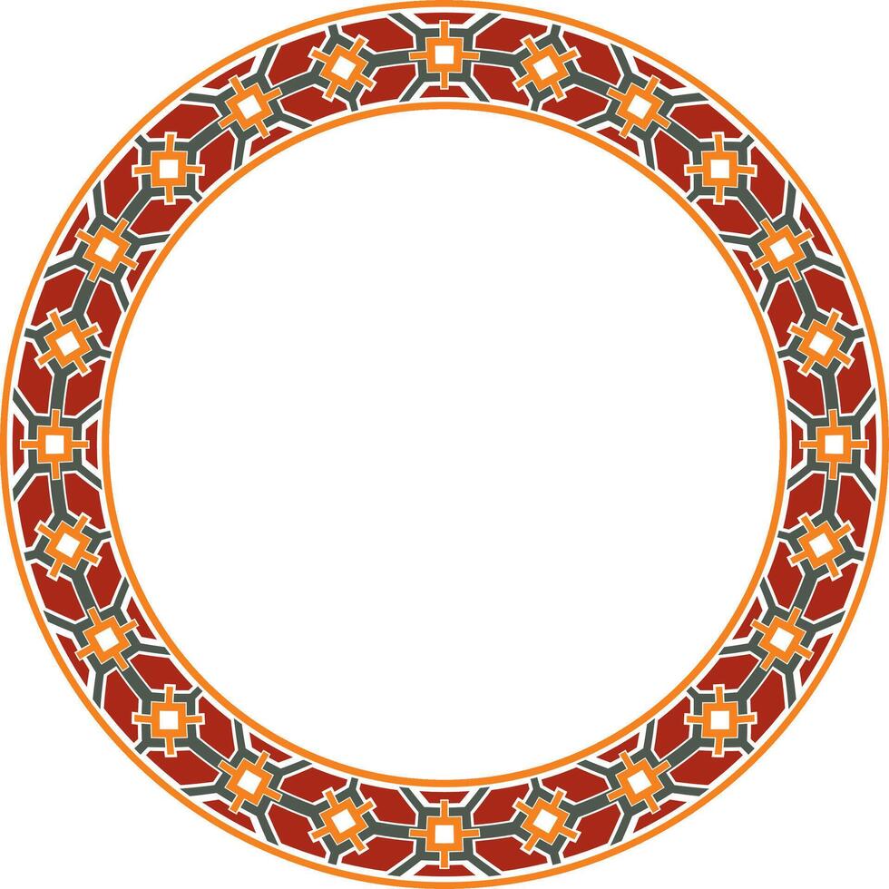 round European colored ornament. Endless pattern, circle, ring of the Middle Ages. Revival border. Decorations of palaces and churches. vector