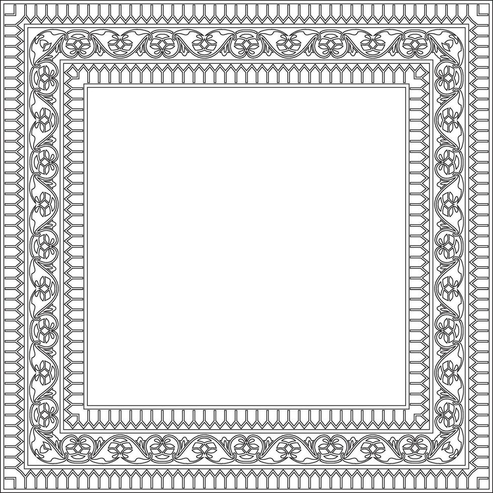 black contour square Turkish national ornament. Ottoman border, frame. Ethnic floral rectangle, Seljuk Turks pattern. Decoration of Sultan's palaces vector