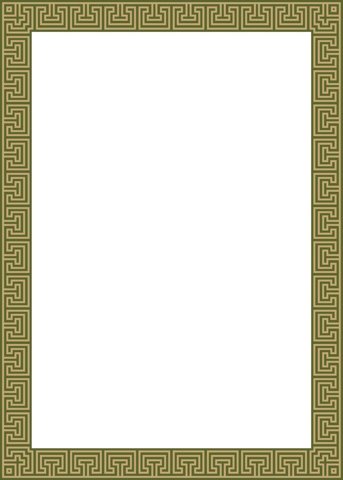 gold and green classic Greek square ornament. Rectangle of Ancient Greece and Roman Empire. Byzantine painting of walls, floors and ceilings. Decor of European palace vector