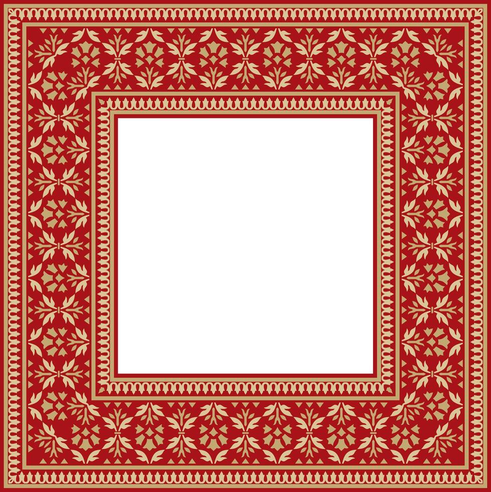 gold with red square Turkish national ornament. Ottoman border, frame. Ethnic floral rectangle, Seljuk Turks pattern. Decoration of Sultan palaces vector