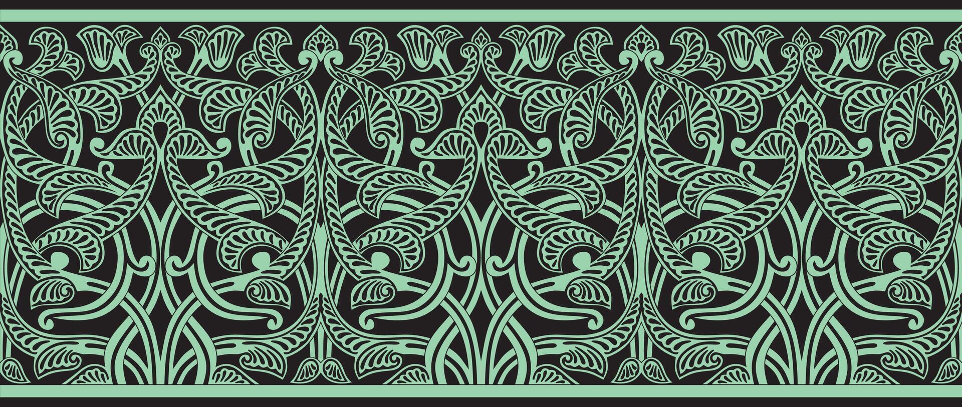 seamless colored green arabic national ornament, border, frame. Endless vegetable Pattern of eastern peoples of Asia, Africa, Persia, Iran, Iraq. vector