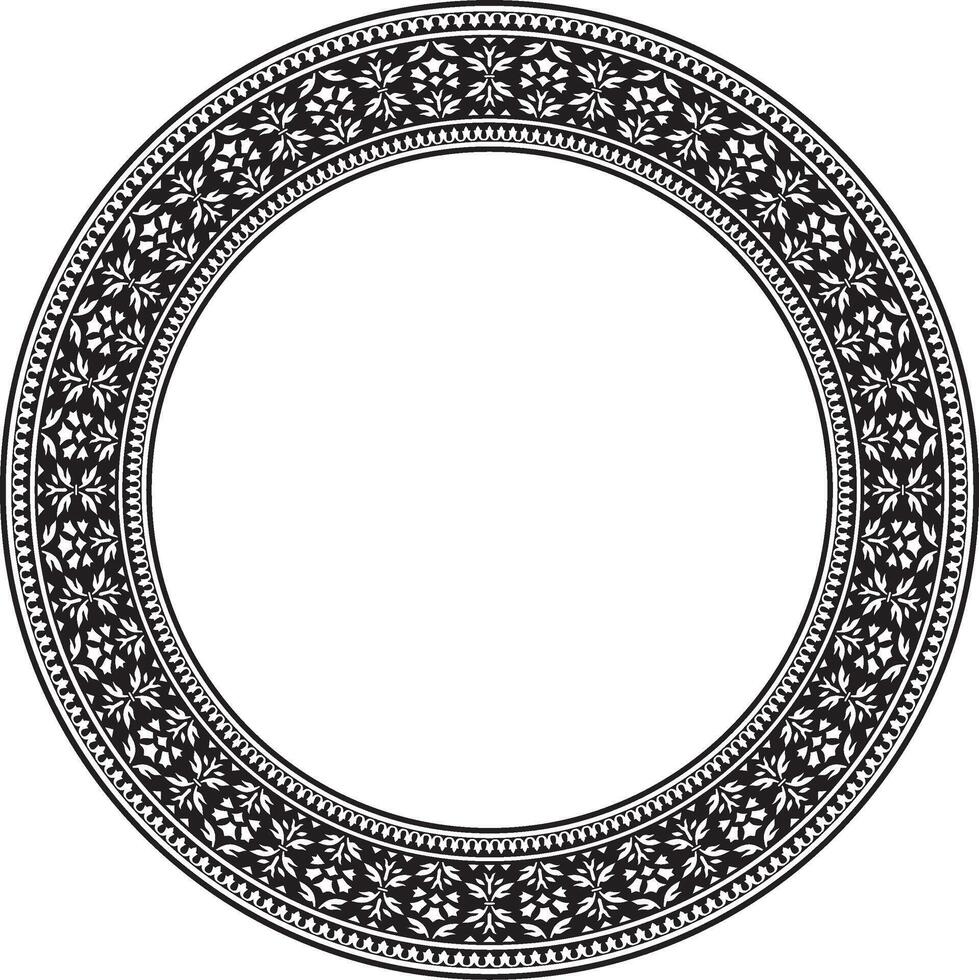 monochrome black round Turkish national ornament. Ottoman border, frame. Ethnic floral circle, ring, Seljuk Turks pattern. Decoration of Sultan's palaces. vector