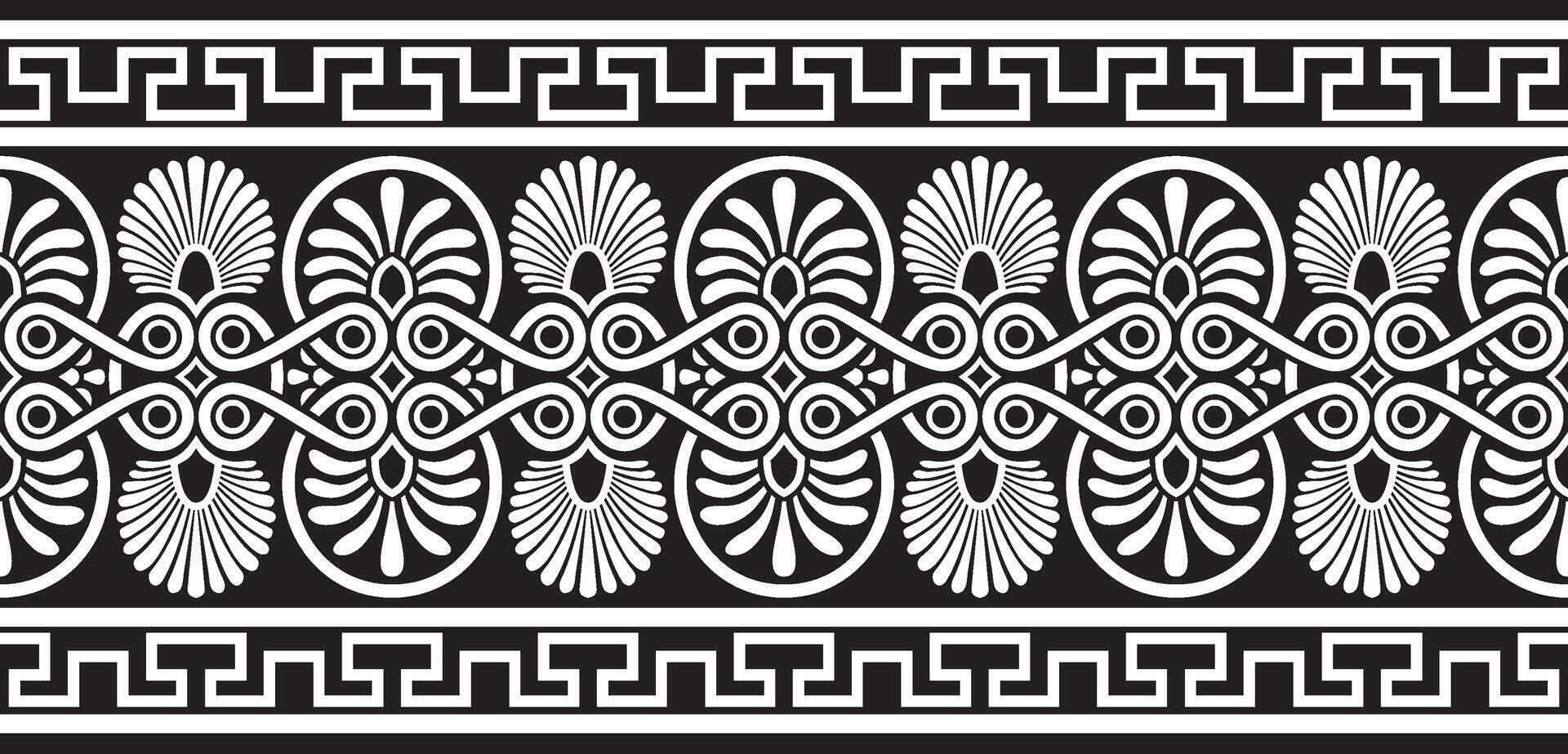 black monochrome classic seamless european national ornament. Ethnic contour pattern of the Romanesque peoples. Border, frame of ancient greece, roman empire. vector