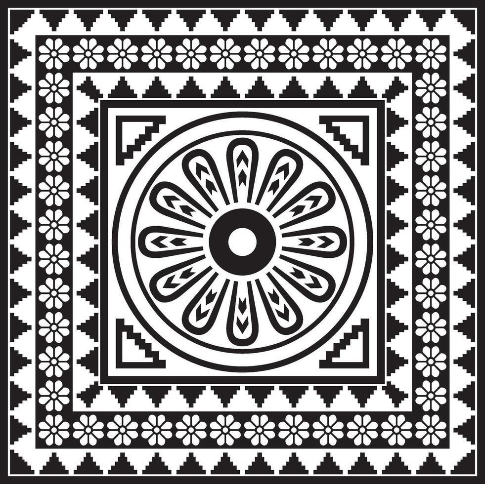 square Assyrian black monochrome ornament. Rectangle, frame of Mesopatamia. Pattern of ancient East vector