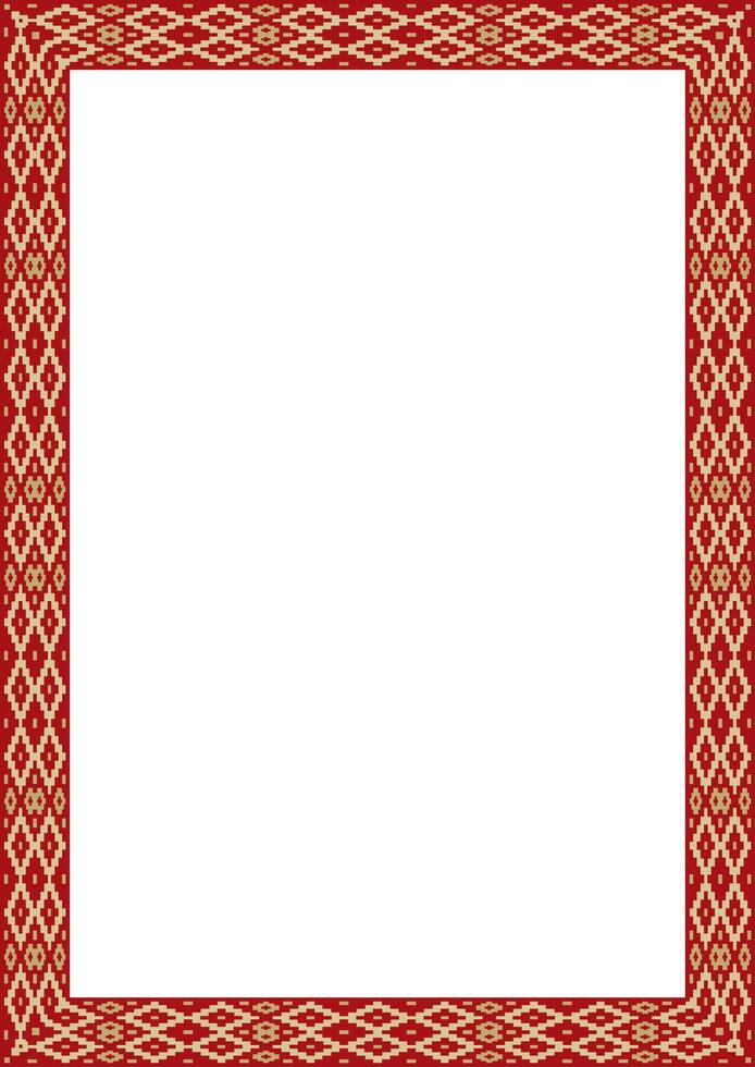 red gold square belarusian national ornament frame. Ethnic pattern rectangle of Slavic peoples, Russian, Ukrainian, Serb, Pole, Bulgarian. Cross stitch vector