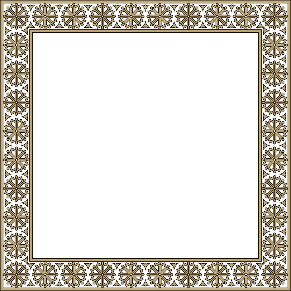 square gold and black ancient Russian ornament. Slavic rectangle, border, frame. Painting of royal chamber vector