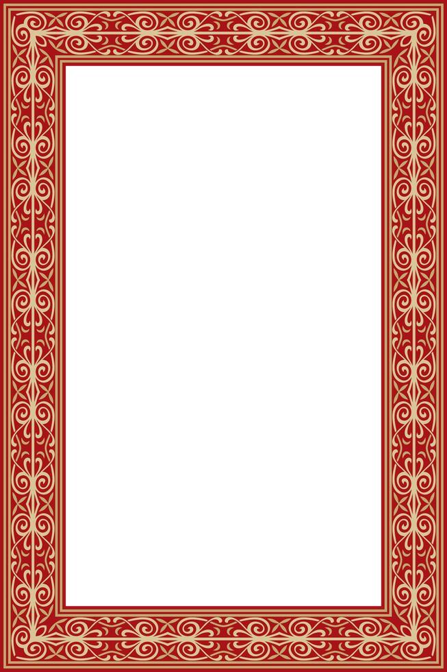 square European gold with red ornament. Rectangular pattern, circle, ring of the Middle Ages. Revival border. Decorations of palace and churches. vector