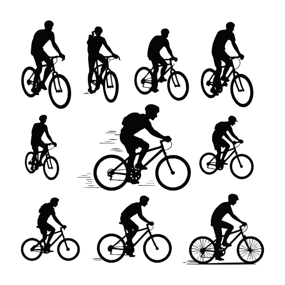 Silhouettes of people riding bicycles on a white background vector