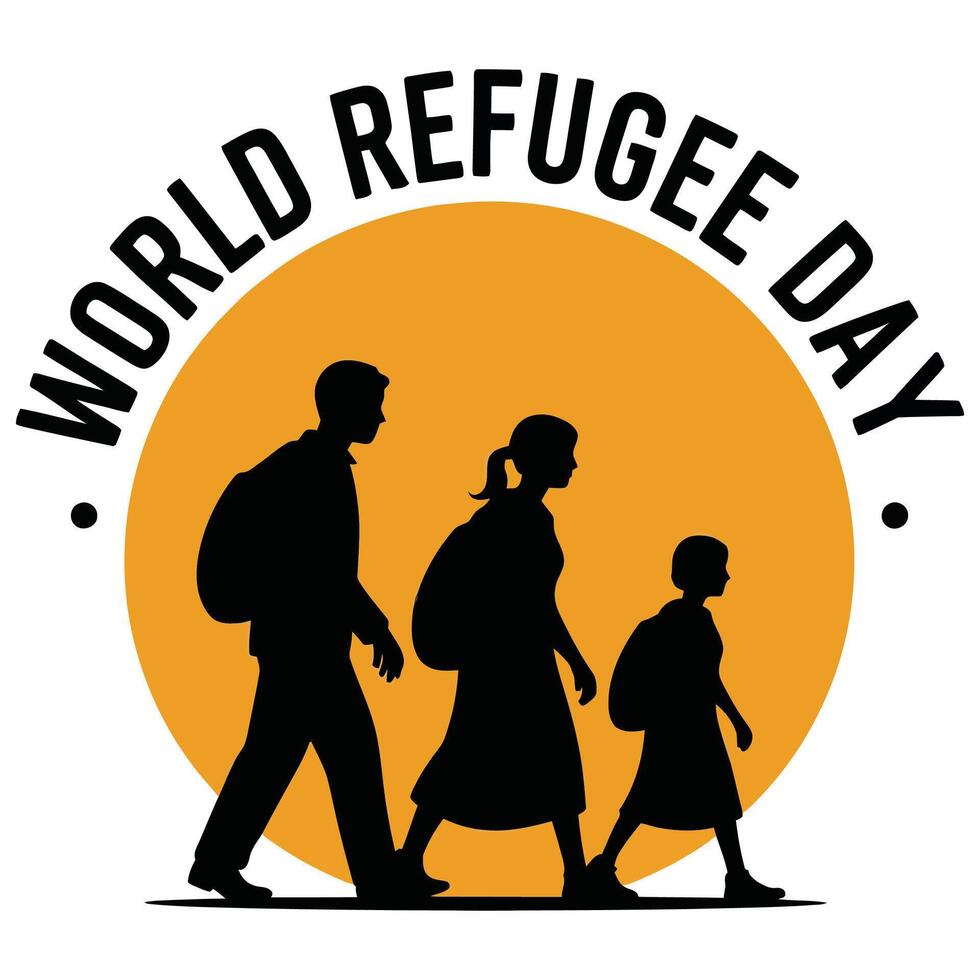 World refugee day logo with people walking vector