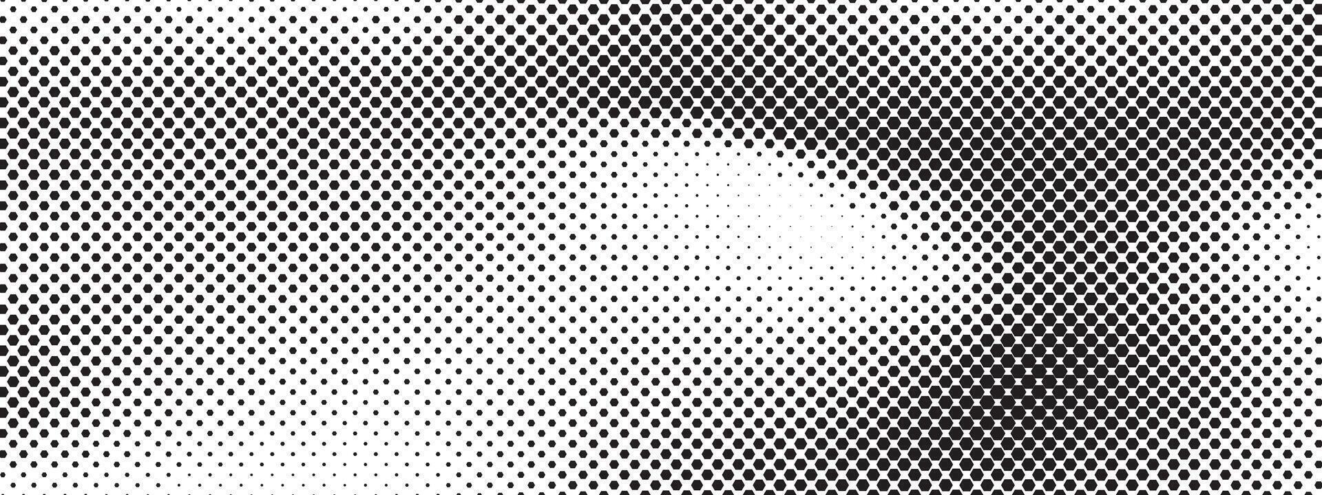 Seamless hexagon pattern in abstract halftone style. Modern geometric background with fading black-to-white gradient. wallpaper with cool tech-inspired digital vibe. vector