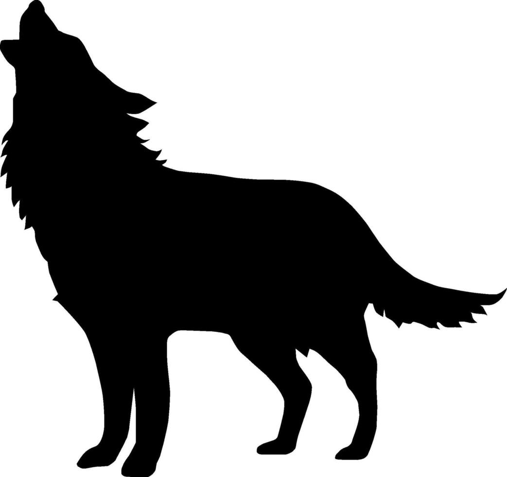 Howling Wolf Silhouette Illustration, Cartoon Clipart, and Line Art Design vector