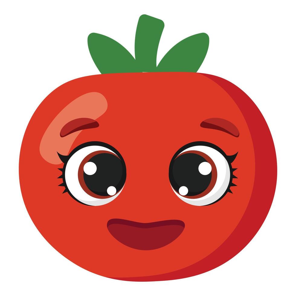 Happy red tomato with cute facial expression and wide eyes, perfect for kids materials, healthy food ads or organic farm visuals vector