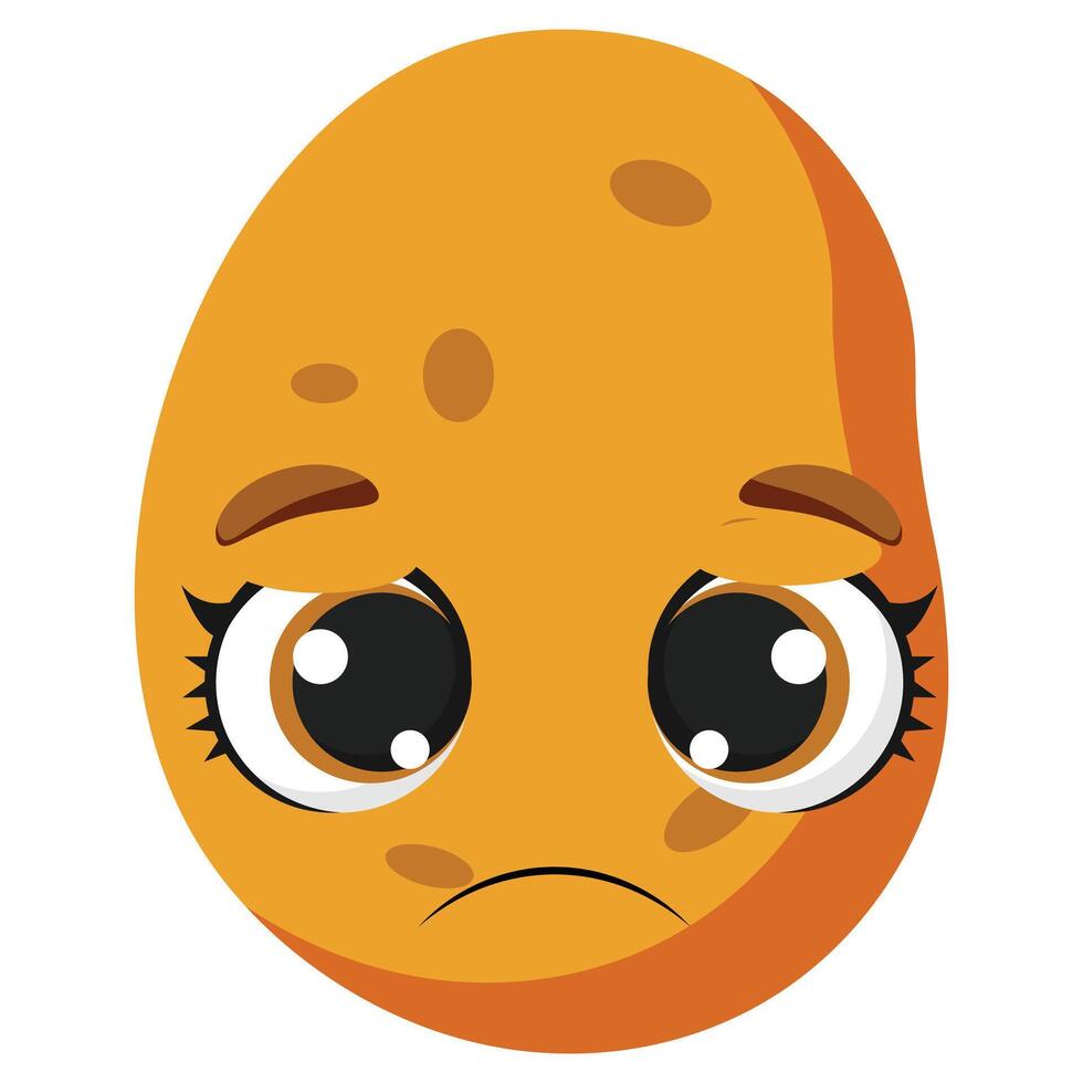 Cute sad potato face with big eyes and frown, perfect for food designs, childrens books, stickers, or expressive character-based graphics vector