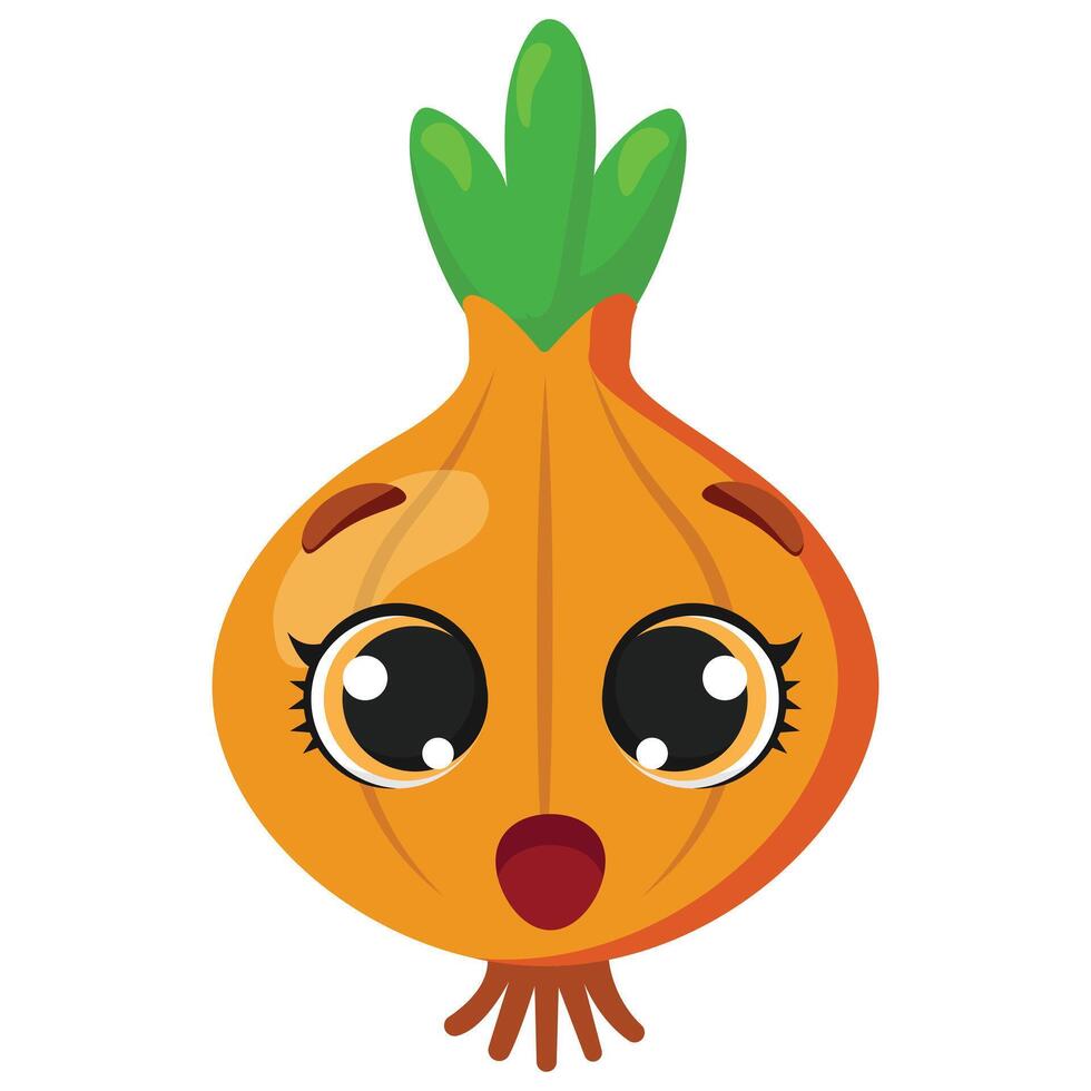 Surprised onion with wide open eyes and mouth on white background Perfect for food design, kitchen decoration, farming themes or emotional product concepts vector