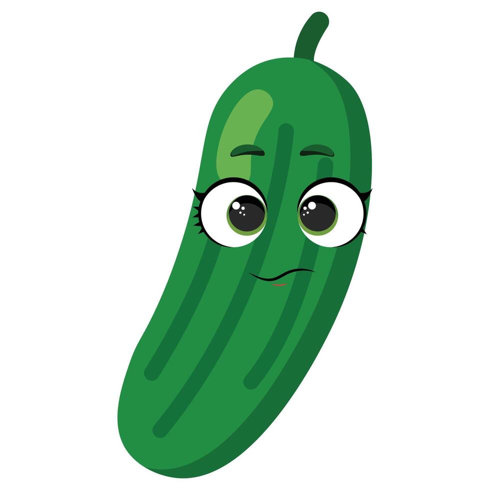 Funny green cucumber with cute expressive face perfect for kids materials, vegetable education, or farm-themed designs vector
