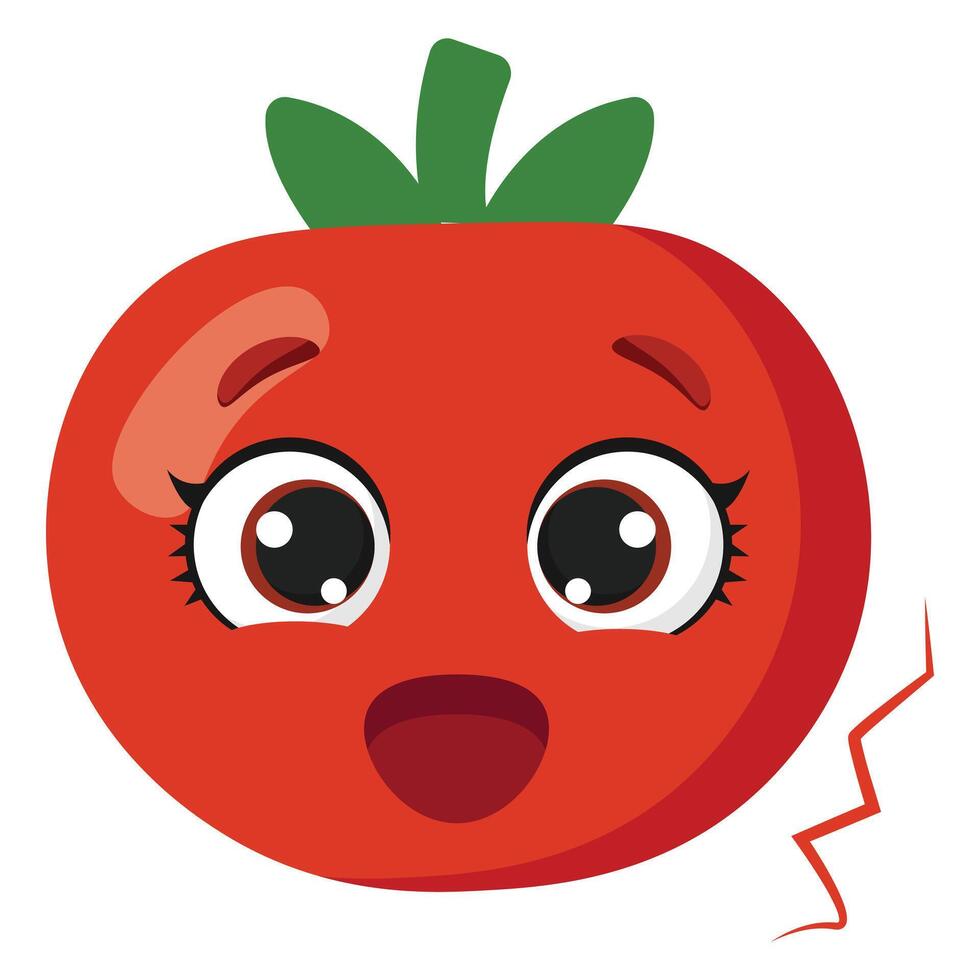 Surprised red tomato with big eyes and expressive face, ideal for educational content, healthy food visuals, or farming themes vector