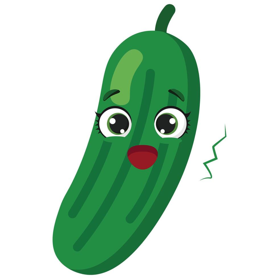 Happy green cucumber with big eyes and cute expression, ideal for kids products, healthy food promotions, or summer-themed design projects vector