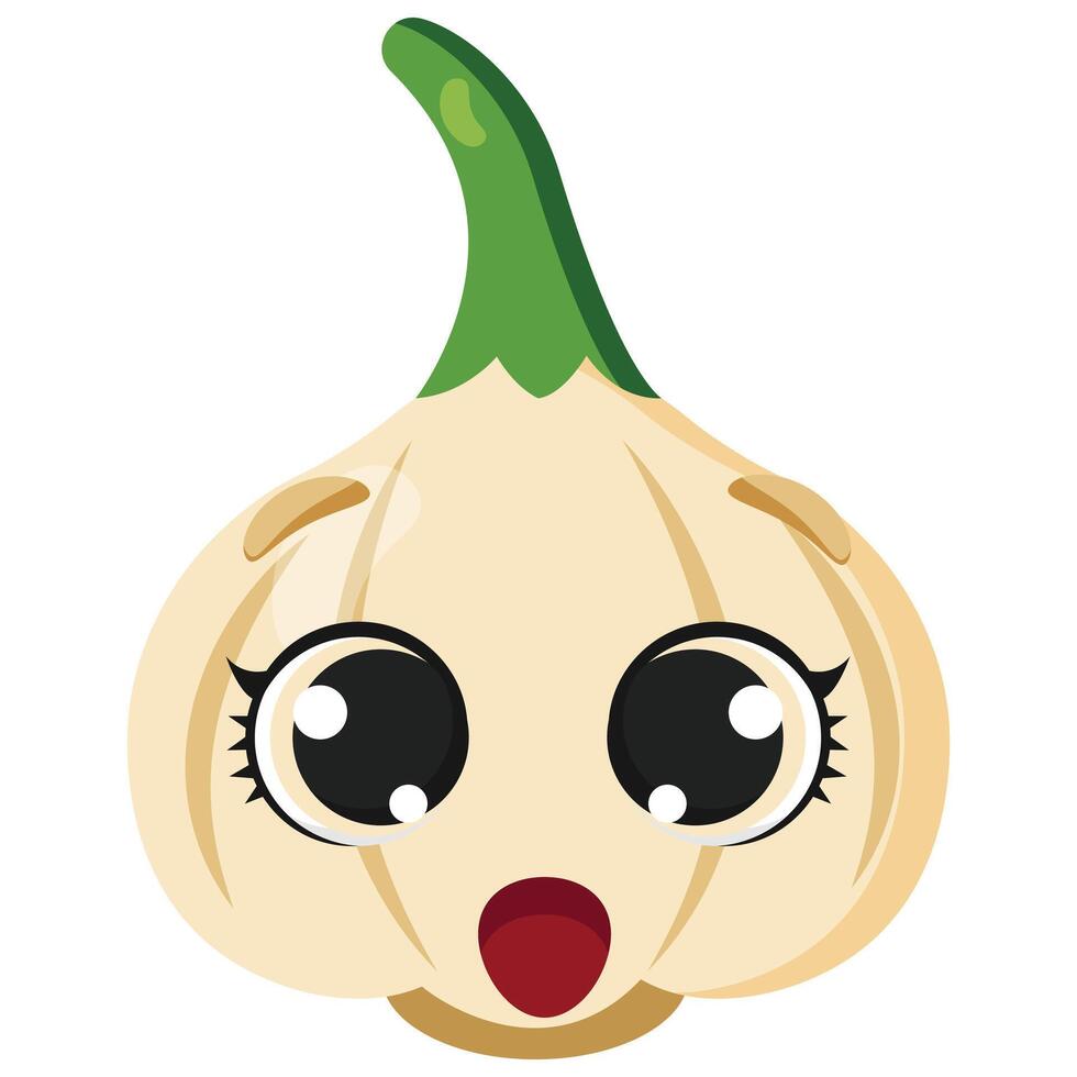 Fun garlic bulb with a surprised face and big eyes Great for food packaging, recipe blogs, kitchen-themed prints, fun menu designs and creative culinary branding vector