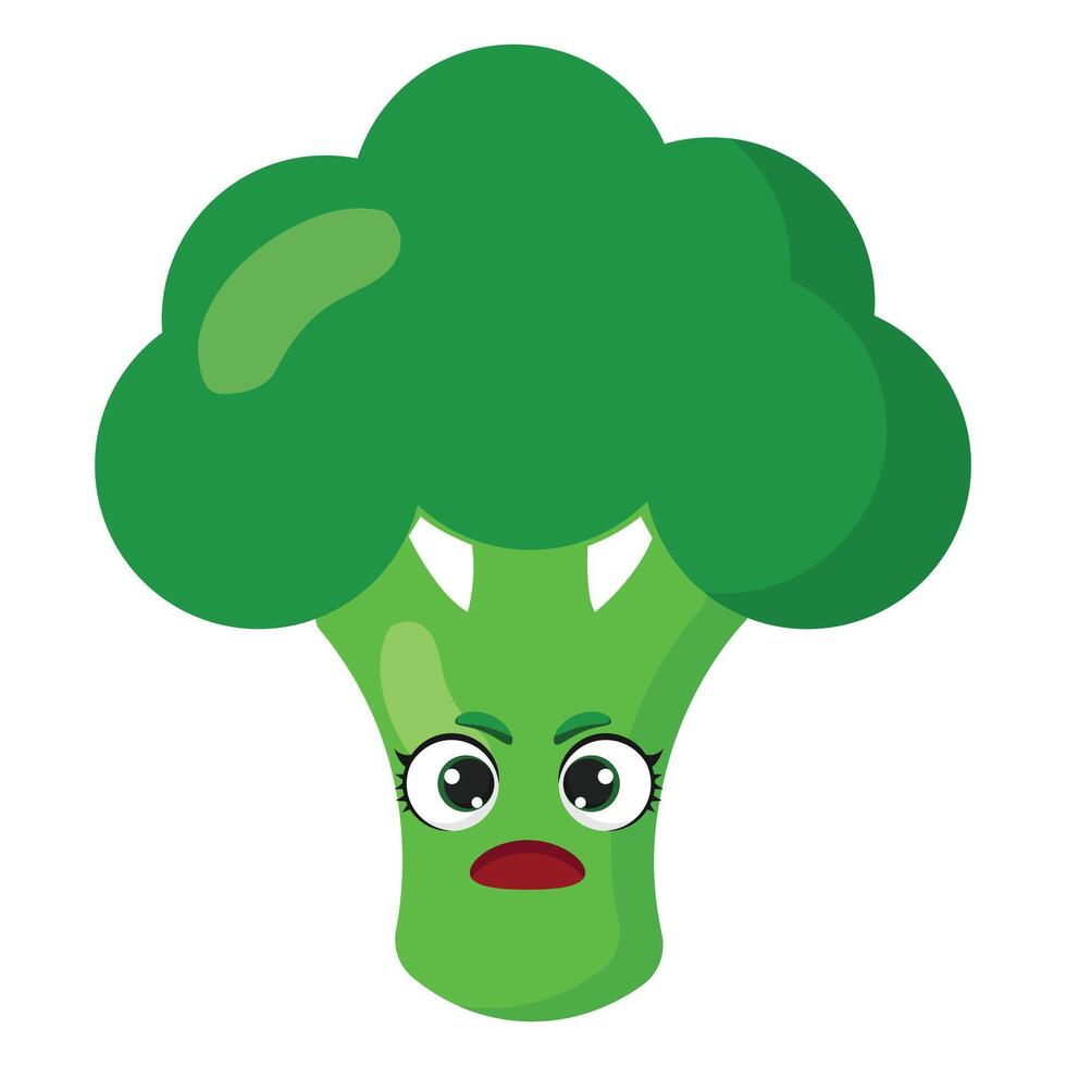 Funny broccoli character with evil face Illustration of the green vegetable is perfect for healthy eating posters, cooking apps, nutrition articles and visual food illustrations vector