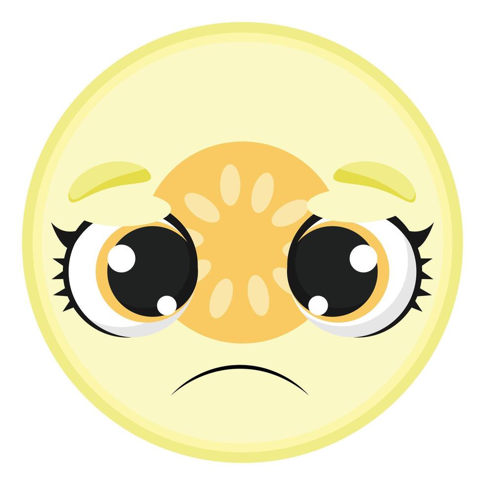 Sad melon slice with expressive face and big eyes, great for food-related content, emotions, healthy lifestyle and digital stickers vector