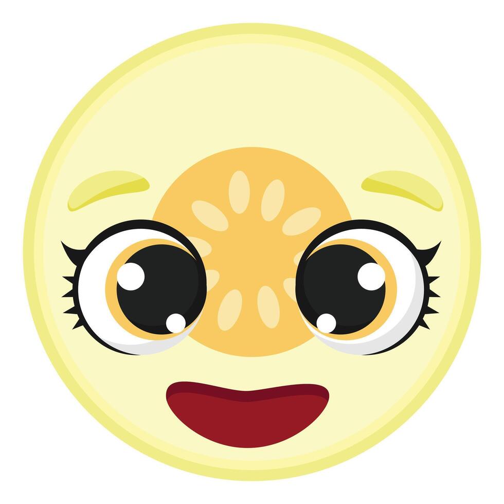 Smiling melon slice with cute wide eyes and cheerful expression Ideal for food-related graphics, fruit icons, healthy lifestyle content, and educational materials vector
