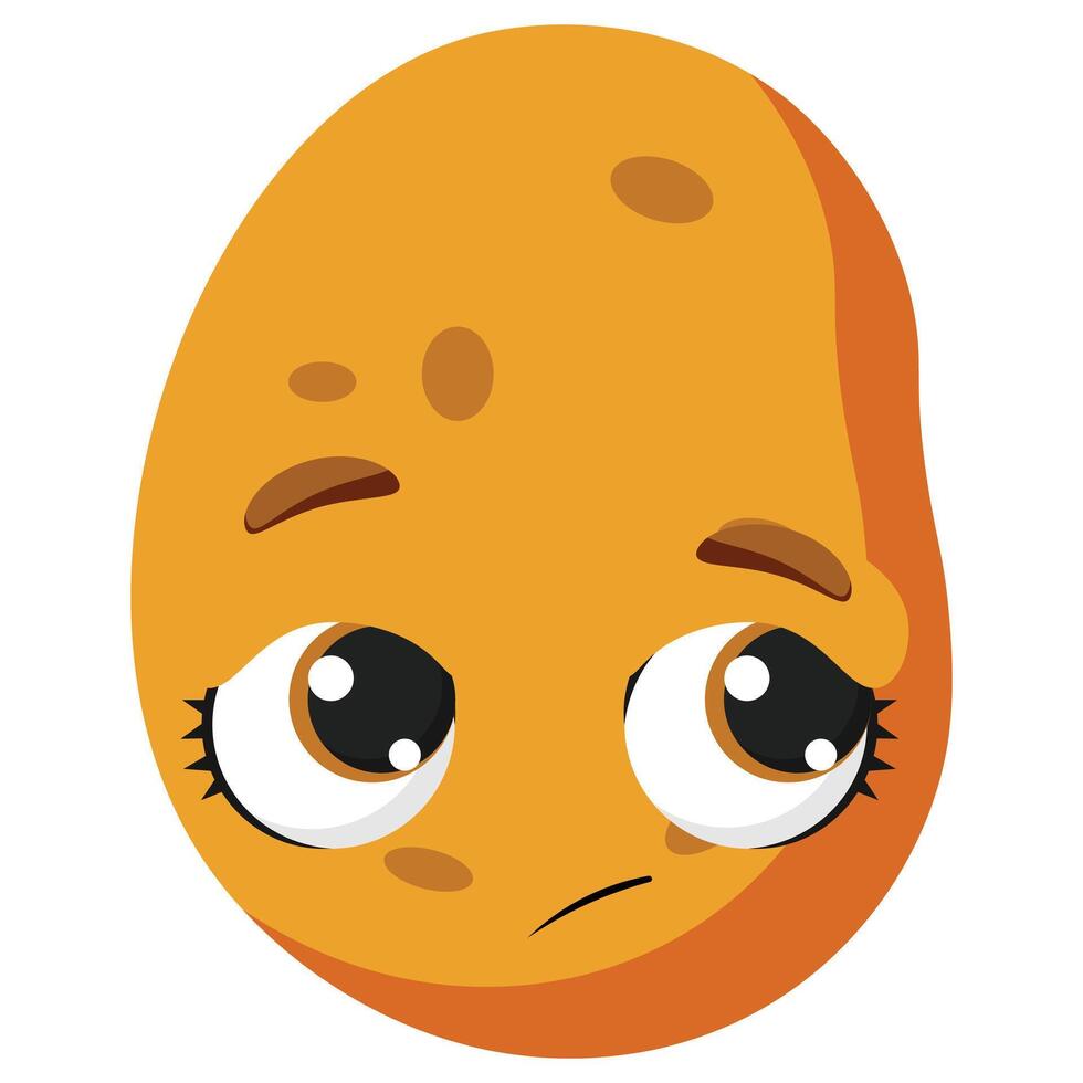Sad potato face illustration with big expressive eyes, ideal for food blogs, kids' content, stickers, or emotional character-based design vector