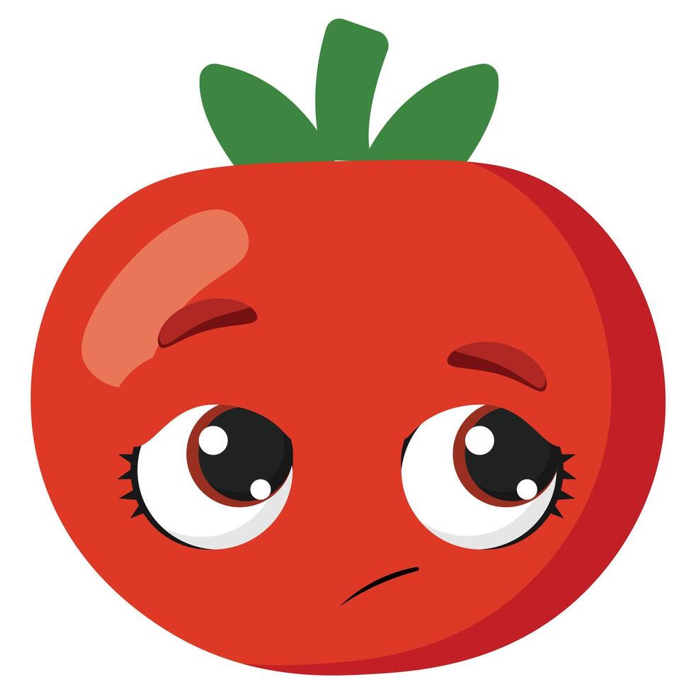 Red tomato with expressive face, ideal for food education, garden-themed visuals, vegetarian content, or child-friendly illustrations about vegetables vector